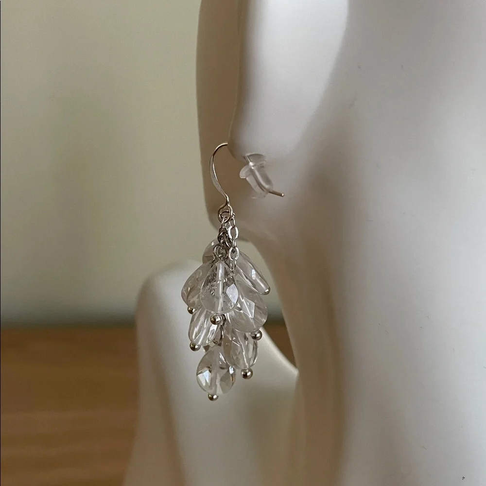 HAND CRAFTED CLEAR CRYSTAL TEARDROP CLUSTER DANGLE EARRINGS